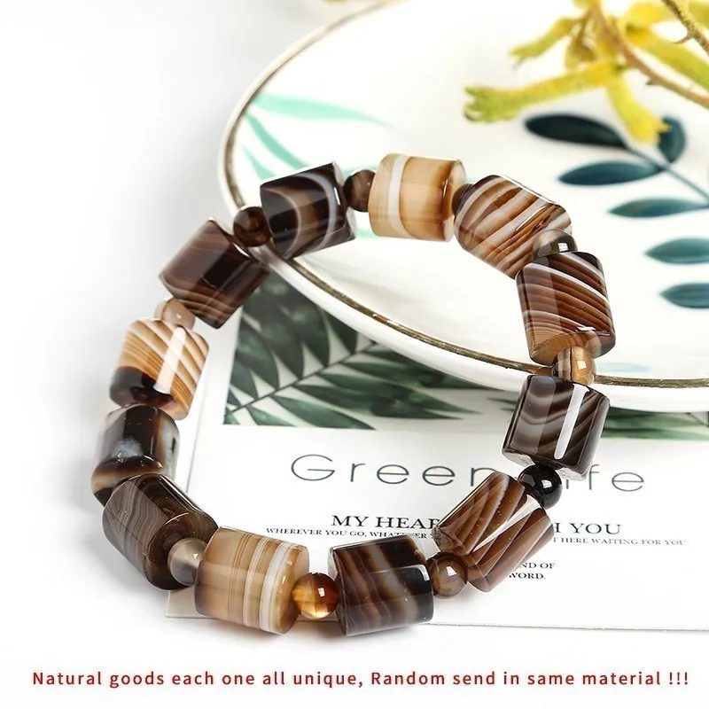 Genuine Natural Coffee Lace Agate Bracelet Women Handmade Tibetan Buddha Hand String Tube Rosary Prayer Charm Yoga Bangles JD charm bracelet