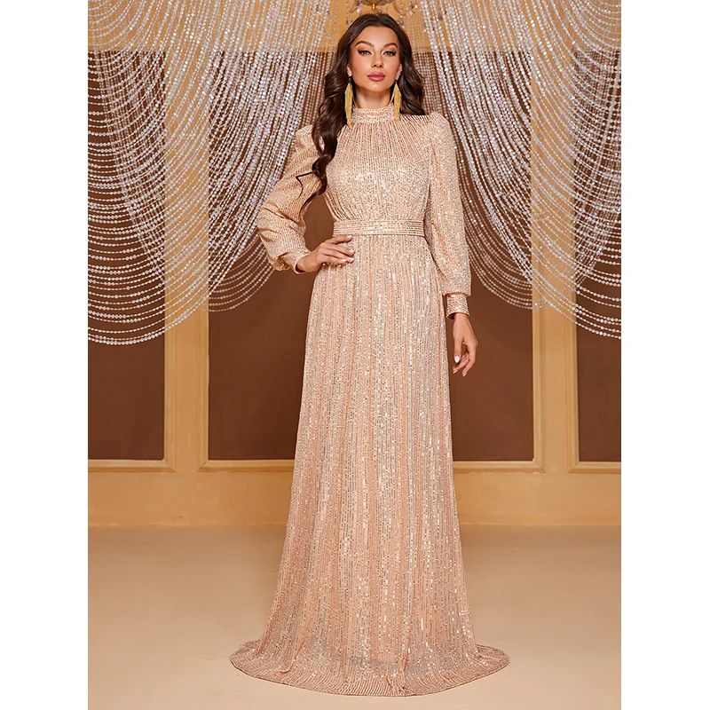 Robe longue à manche unique pailletée Glam