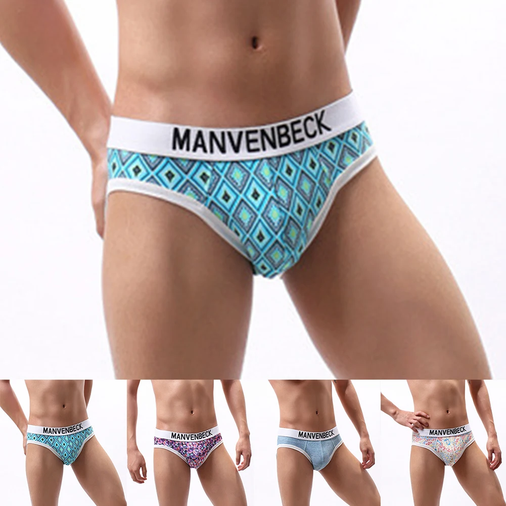 Popular Sexy Mens Print Briefs Low Waist Underwear Underpants Breathable Sleepwear Swimwear Shorts Low Rise Comfy Panties