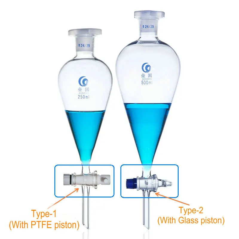 1pcs Lab Glass Pear-shaped Separation Funnel with Glass/PTFE Piston, 60/125/250/500/1000ml Loikaw Dropping Funnel
