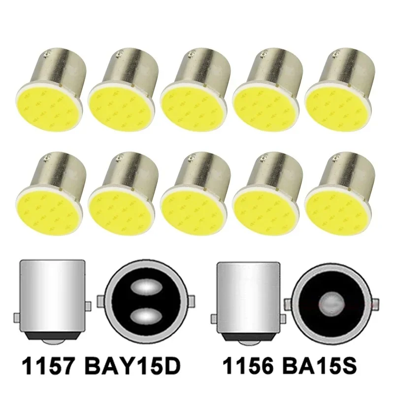 

10PCS Car LED Bulb P21W 1156 Ba15s 1157 Bay15d Turn Signal Light COB 12V White Auto Backup Reverse Parking Brake Lamps