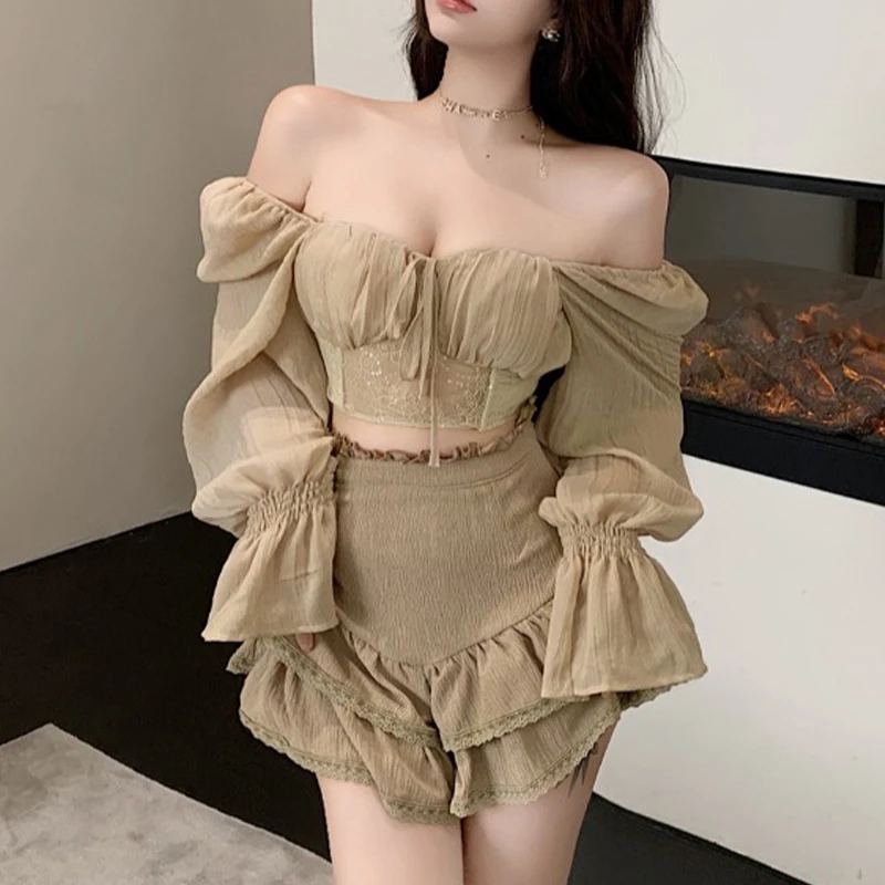 y2k Blouse Elegant Women Solid Color V Neck Lace Patchwork Long Sleeve Shirt Tops 2000s Fairycore Clothing Streetwear