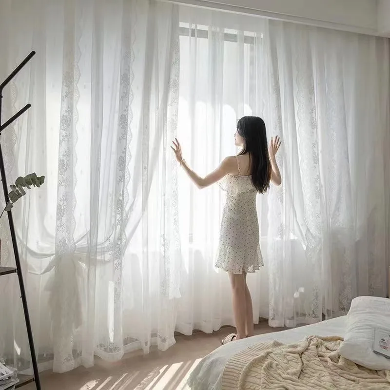 Pastoral White Tulle Sheer Curtains Voile Organza Curtain Fabric Window Drapes For Bedroom Home Decoration Custom Made Curtains
