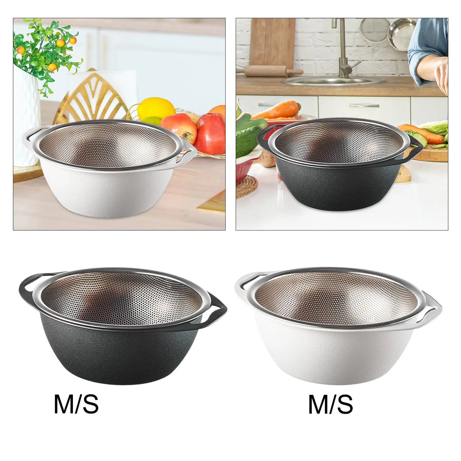 Stainless Steel Strainer Basket Portable Double Layer Rice Washing Sieve Container Washing Bowl Fine Mesh Basket for Wash Rice