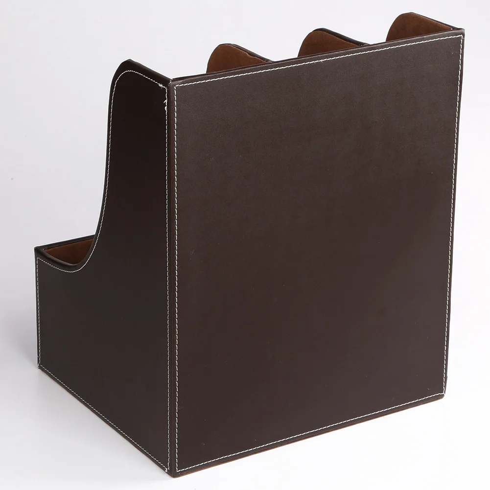 New PU Leather Magazine Display Rack Home Decor Small Brochure Holder Wooden Frame 3 Compartments Newspaper Rack Organizer