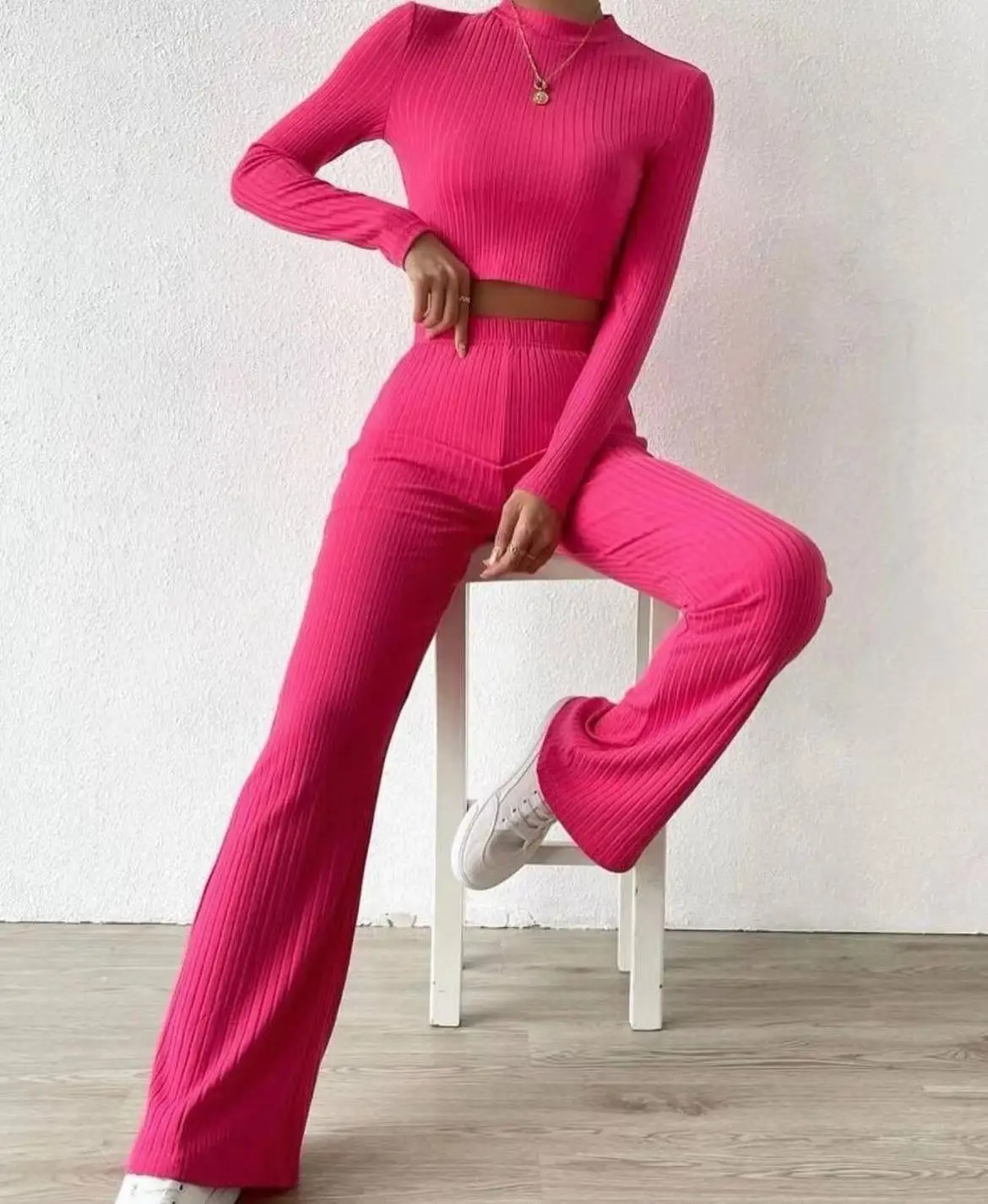 BKLD 2024 Autumn 2 Piece Sets Women Outfit Sexy Party Clubwear Y2k Clothes Solid Color Long Sleeve Crop Tops Casual Pant Sets