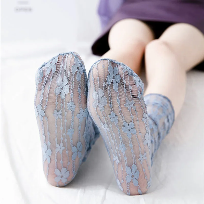 Women Lace Flower Hollow-Out Socks Retro Lolita Cute Summer Thin Middle Tube Transparent Socks Sweet Breathable Designer Socks
