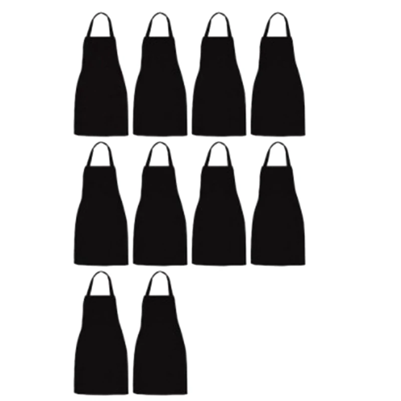 

A63I 10 Pack Bib Apron - Unisex Black Apron Bulk With 2 Roomy Pockets Machine Washable For Kitchen Crafting Bbq Drawing