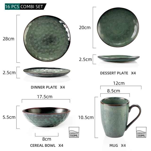 16/32/48-Piece VANCASSO Starry Green Dinnerware Set,Kiln Change Glaze  Porcelain Tableware Set with