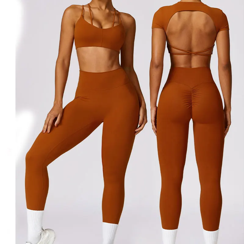 

2 Piece Seamless Yoga Set Crop Top Yoga Set Gym Clothing Tight Running Leggings Workout Pants Set for Women's Quick Drying 8536