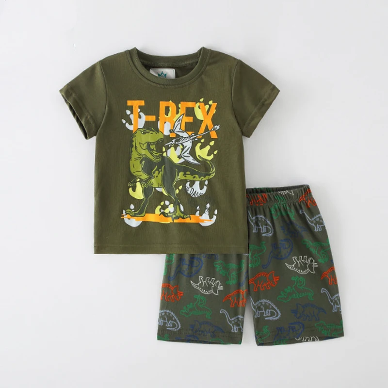 

Boys Set New Summer Sport Clothes Kids Cotton Casual Crewneck Short Sleeve T-Shirt + Shorts Children Outfits Dinosaur 2-8Y