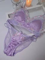 MOYISU filles soutien-gorge français mince Triangle tasse violet broderie lumière luxe soie Sexy pur désir dentelle ensemble de sous-vêtements 1