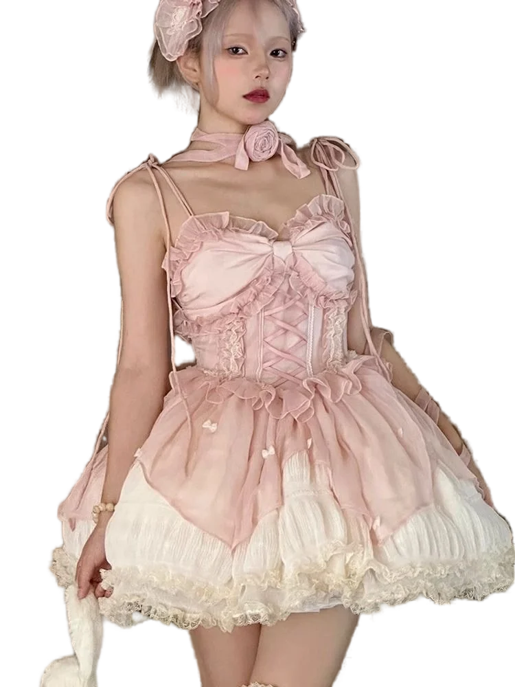 

lolita dress jsk dress flower wedding lolita on the run pouf princess dress pink gentle ballet style skirt 2024