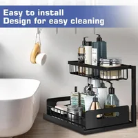 2 ชั้นดึงออกชั้นเก็บตู้พร้อมลิ้นชักเลื่อนตะกร้าเก็บลวดสําหรับห้องครัวภายใต้อ่างล้างจานและห้องน้ํา 3