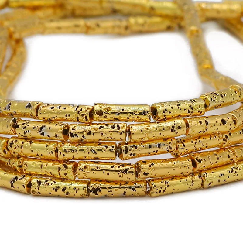 Rose Gold Plated Lava Stone Cylinder Beads