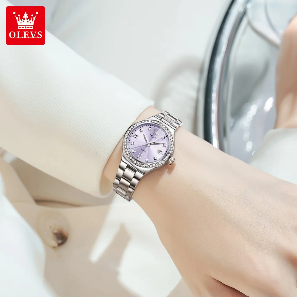 OLEVS 5628 Woman Watch Rhombus Mirror Fashion Quartz Watch For Women Diamond Scale Waterproof Date Ladies Wristwatch Steel Strap