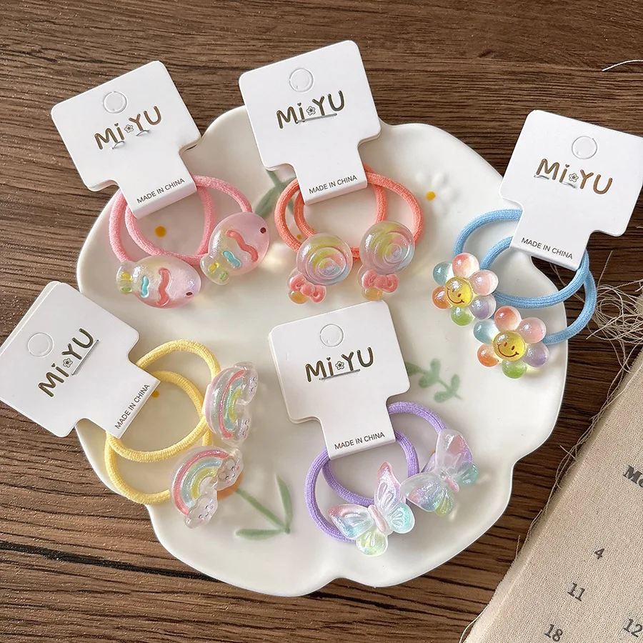 Cute Cartoon Transparent Children Headband Tied Rubber Rainbow Butterfly Headwear Girls Kids Hair Accessories