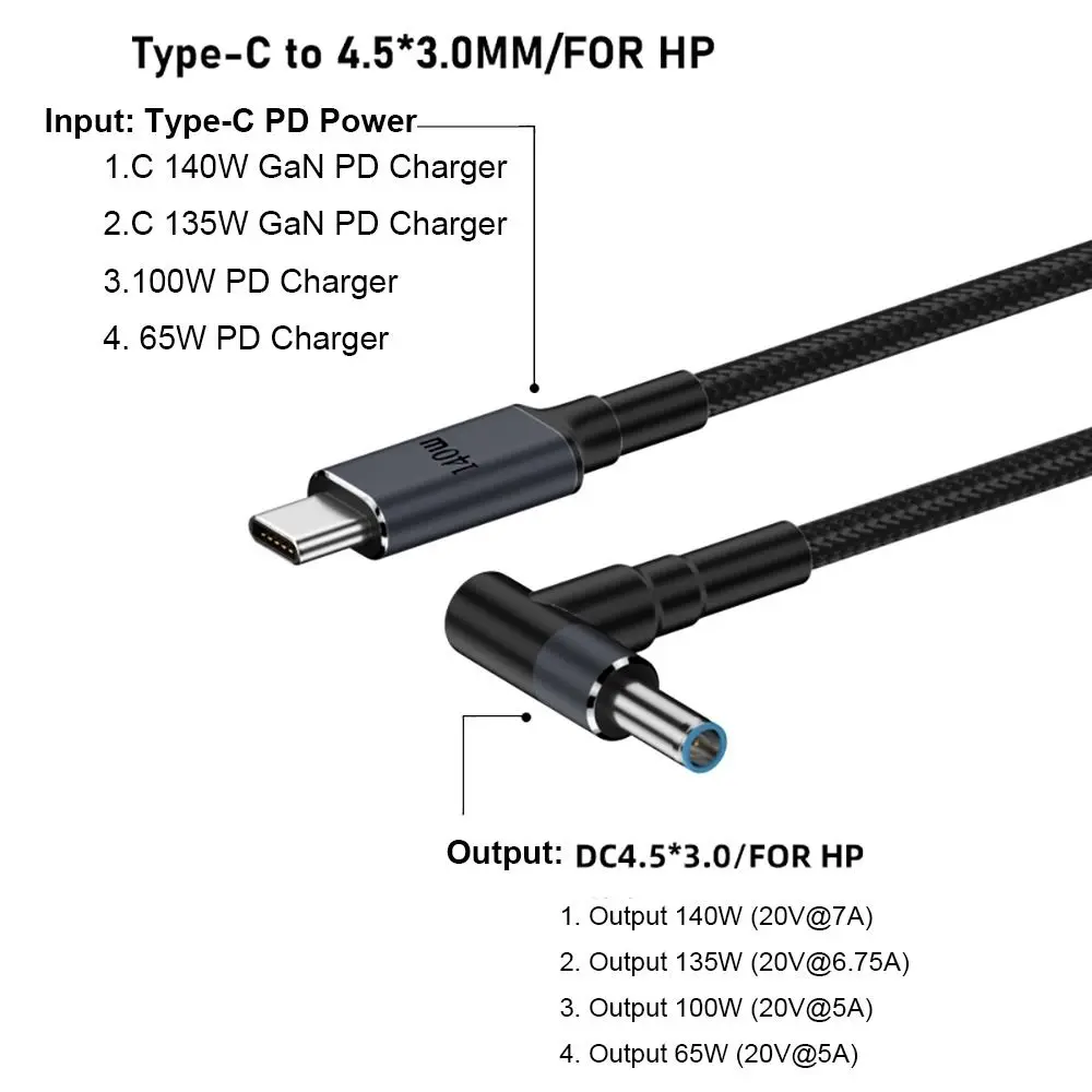 USB Type C to DC Cable, 180CM, PD 140W Laptop Power Supply Cord, 20V 7A Fast Charging Converter Line