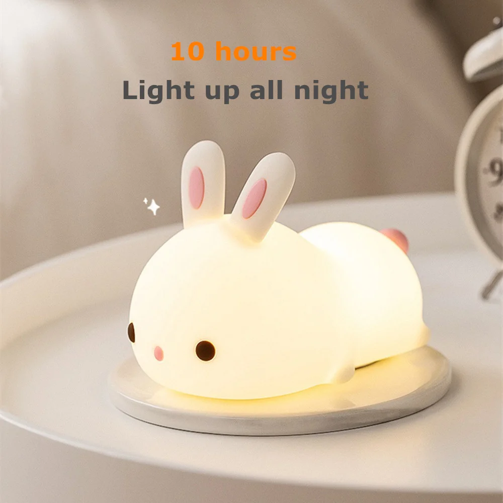 Touch Sensor RGB LED Rabbit Night Light 16 Colors USB Rechargeable Silicone Bunny Lamp for Children Baby Toy Festival Gift 3
