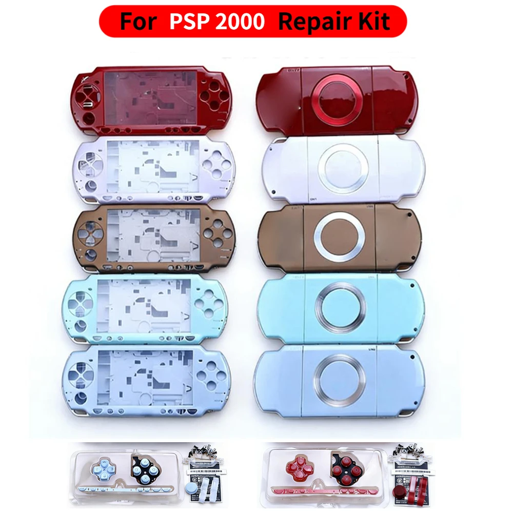 PSP 2000 콘솔용 전체 하우징 쉘 교체 키트 보호 케이스(나사 버튼 포함) PSP2000용 DIY 콘솔 수리 커버