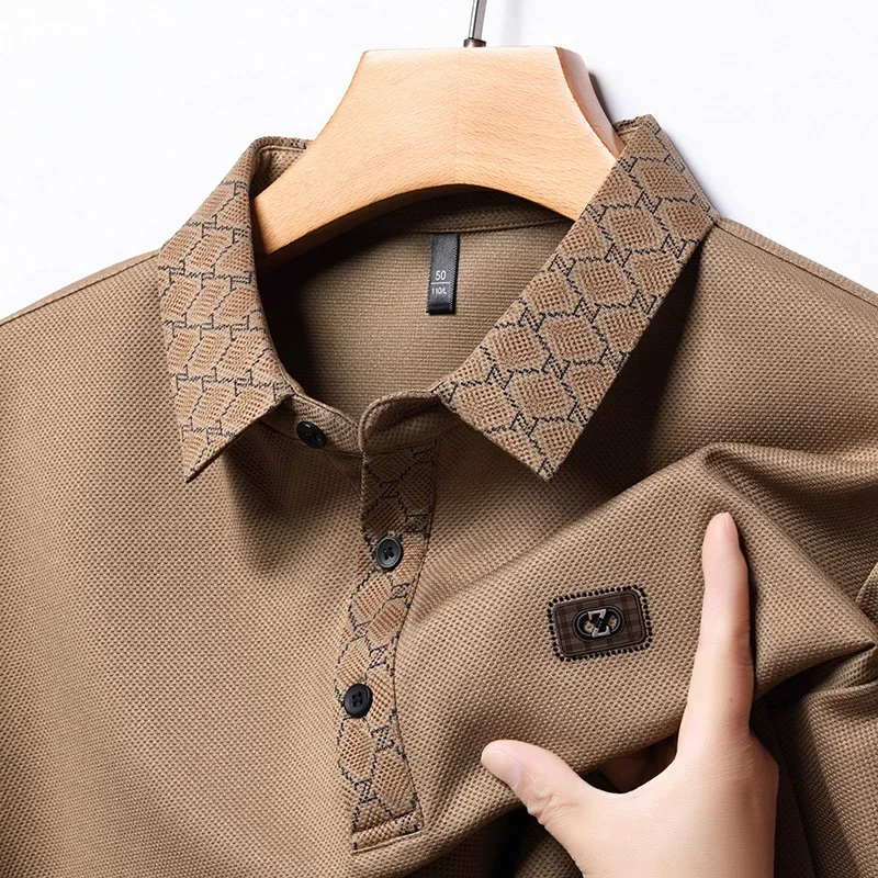 

Мужская Новая рубашка поло с длинным рукавом, деловой Повседневный жаккардовый Повседневный Топ