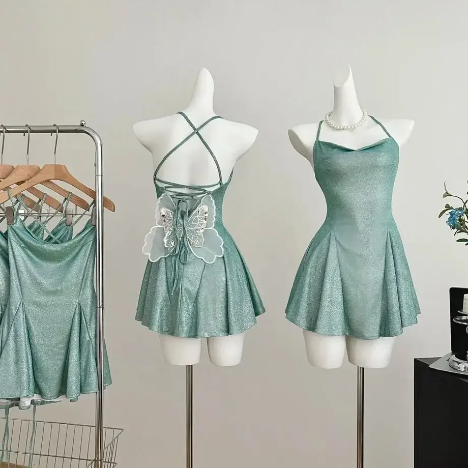 

Женское ТРАПЕЦИЕВИДНОЕ ПЛАТЬЕ Y2k, винтажное Бандажное мини-платье с открытыми плечами, элегантное платье, Клубное цельное платье, летняя одежда 2024