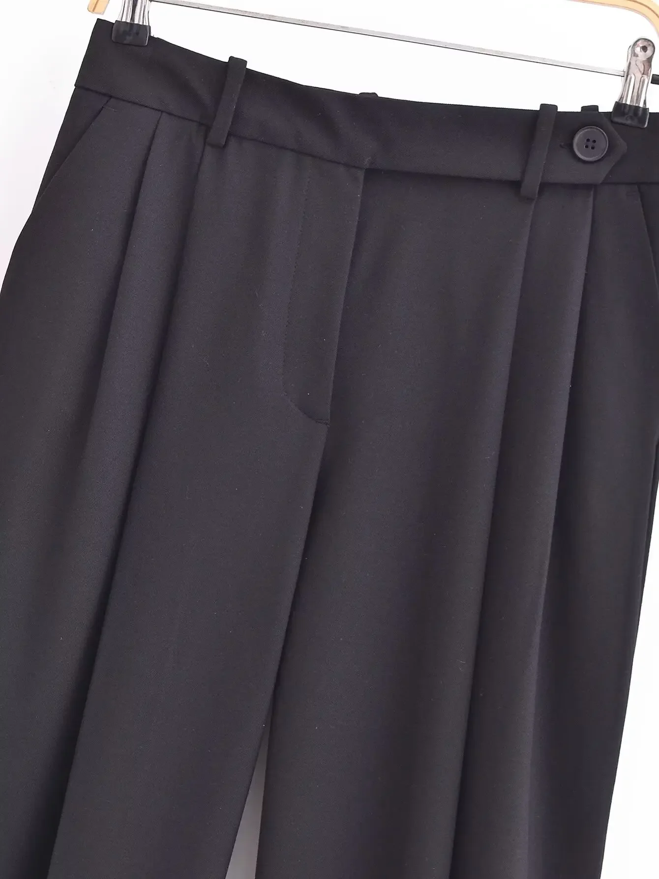 Fashion Pleated Women's Pants for Women 2023 Black Low Waist Front Zipper Female Trousers Ladies Loose Pencil Pants