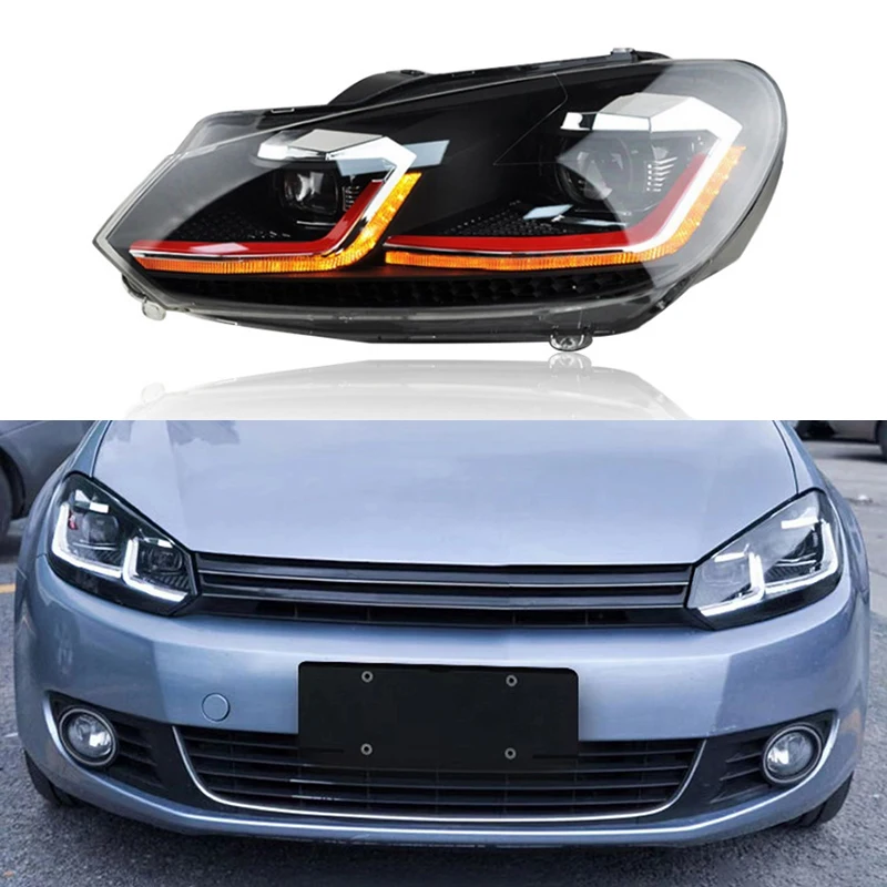 

Fit for Volkswagen Golf 6 headlight assembly modified parts LED daily running water steering LED double lens headlights
