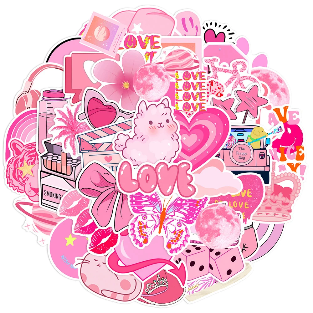 10/30/50pcs VSCO Cute Pink Girl Cartoon Stickers Kawaii Decals Scrapbook Laptop Phone Suitcase Diary Graffiti Sticker Kid Toy 52pcs illustrator girl graffiti stickers aesthetic decals for kids suitcase scrapbook bike phone diary stickers waterproof