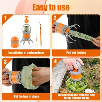 Dog Pooper Scooper Portable Pet Waste Picker with Garbage Bag Handheld Claw Poop Scooper Outdoors Pet Poop Waste Pick-up Cleaner 4