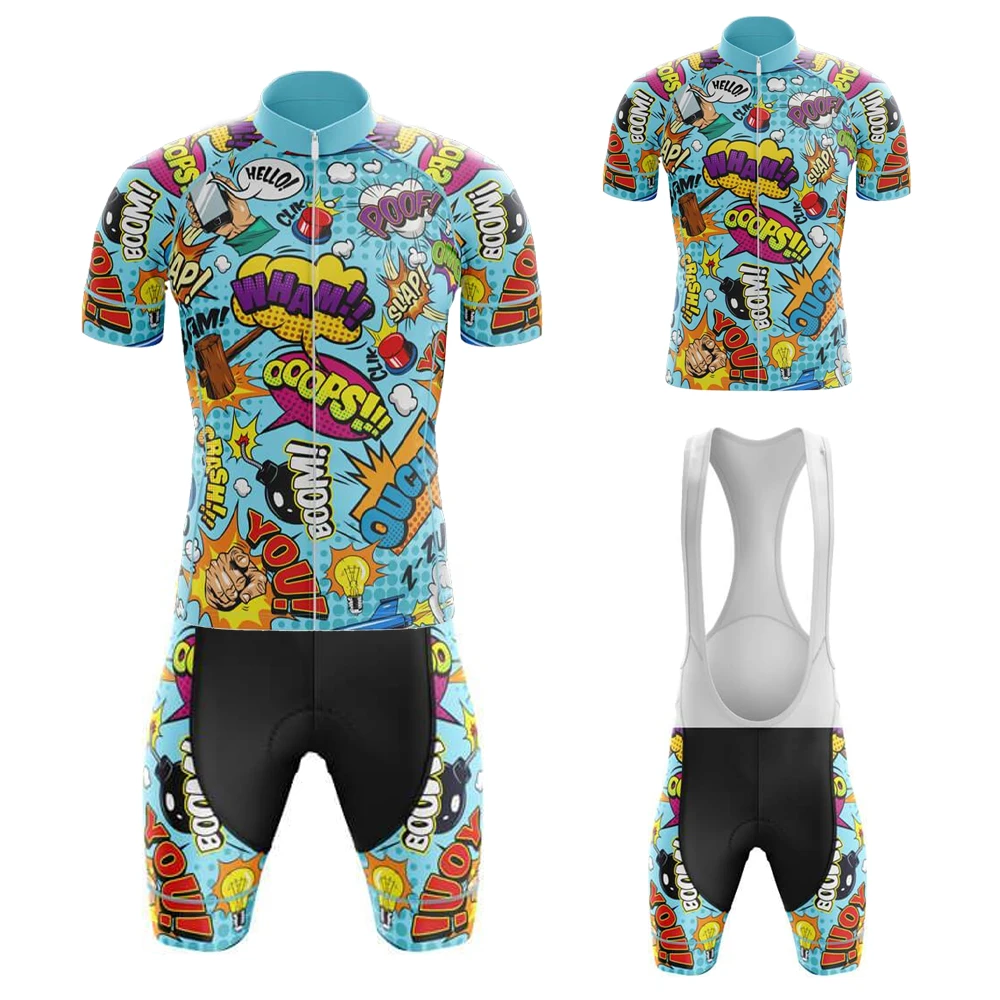 

Comic Blue Summer Men's Cycling Suit Cycling Jersey Bib Shorts Gel Breathable Pad Maillot Ciclismo Hombre Mountain Bike 2023