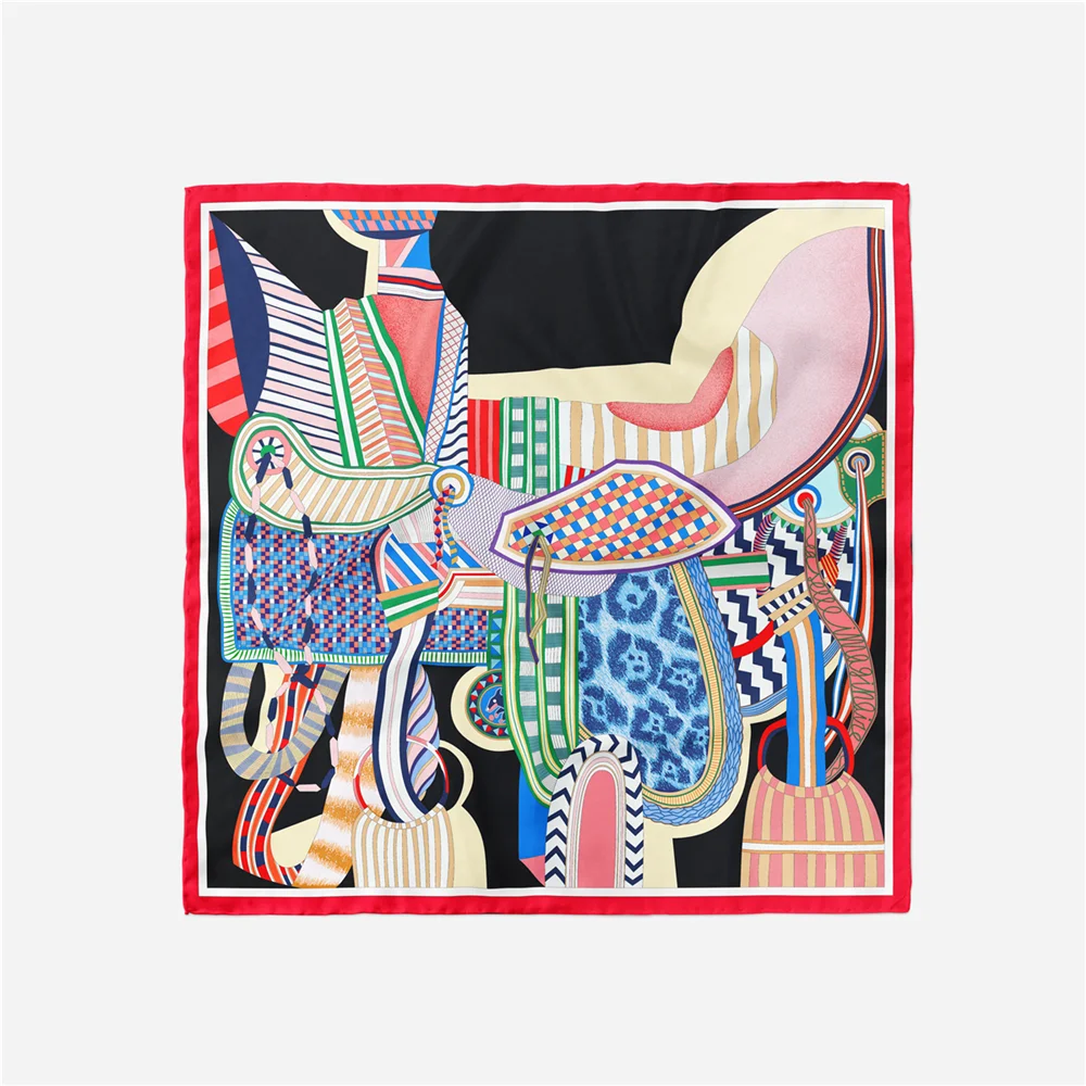 

Женский саржевый шелковый шарф, квадратные шарфы с седлом и рисунком, бандана, маленький хиджаб, шелковые шарфы, повязка на голову, шейный платок 53 см