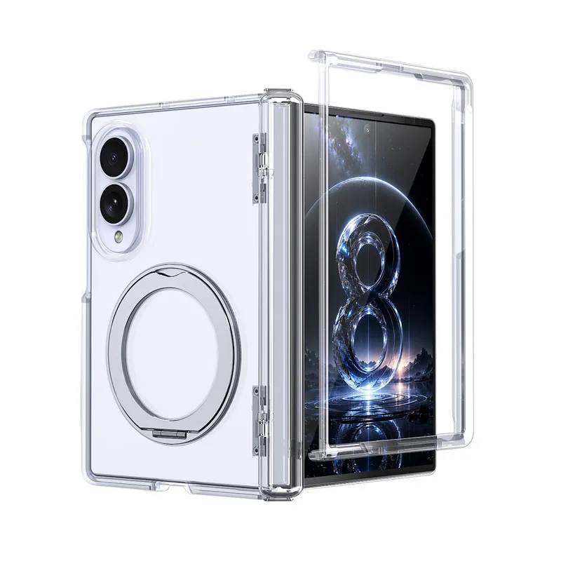 Ultra Slim Magnetic Foldable Phone Case with 360° Rotating Ring Stand and Hinge Cover