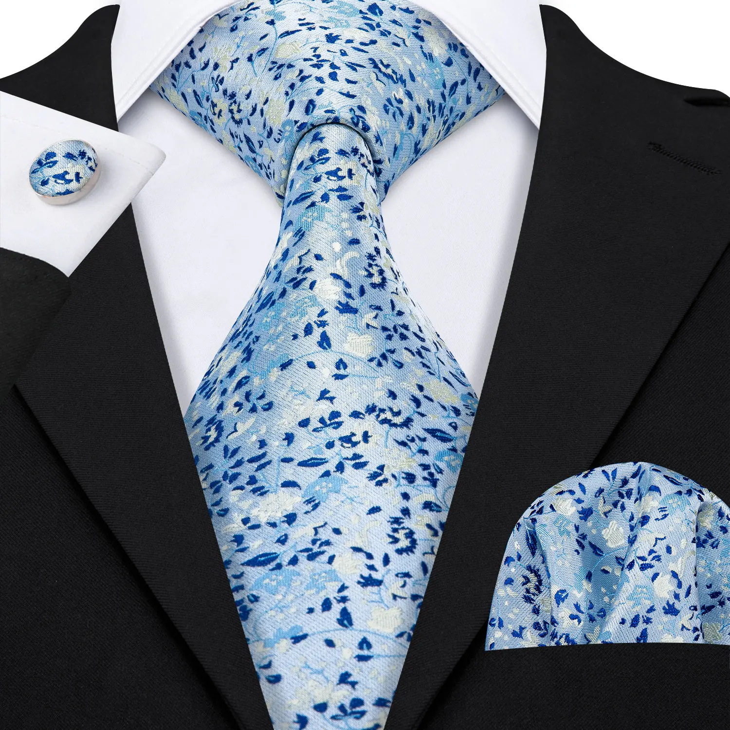 Herren-Krawatten-Set mit rotem Aufdruck, Seide, Jacquard, Blumenmuster, Hochzeit, Business, Krawatte, Taschentuch, Manschettenknöpfe, 30 Farben, Luxus-Geschenk, Barry.Wang – Detail 3
