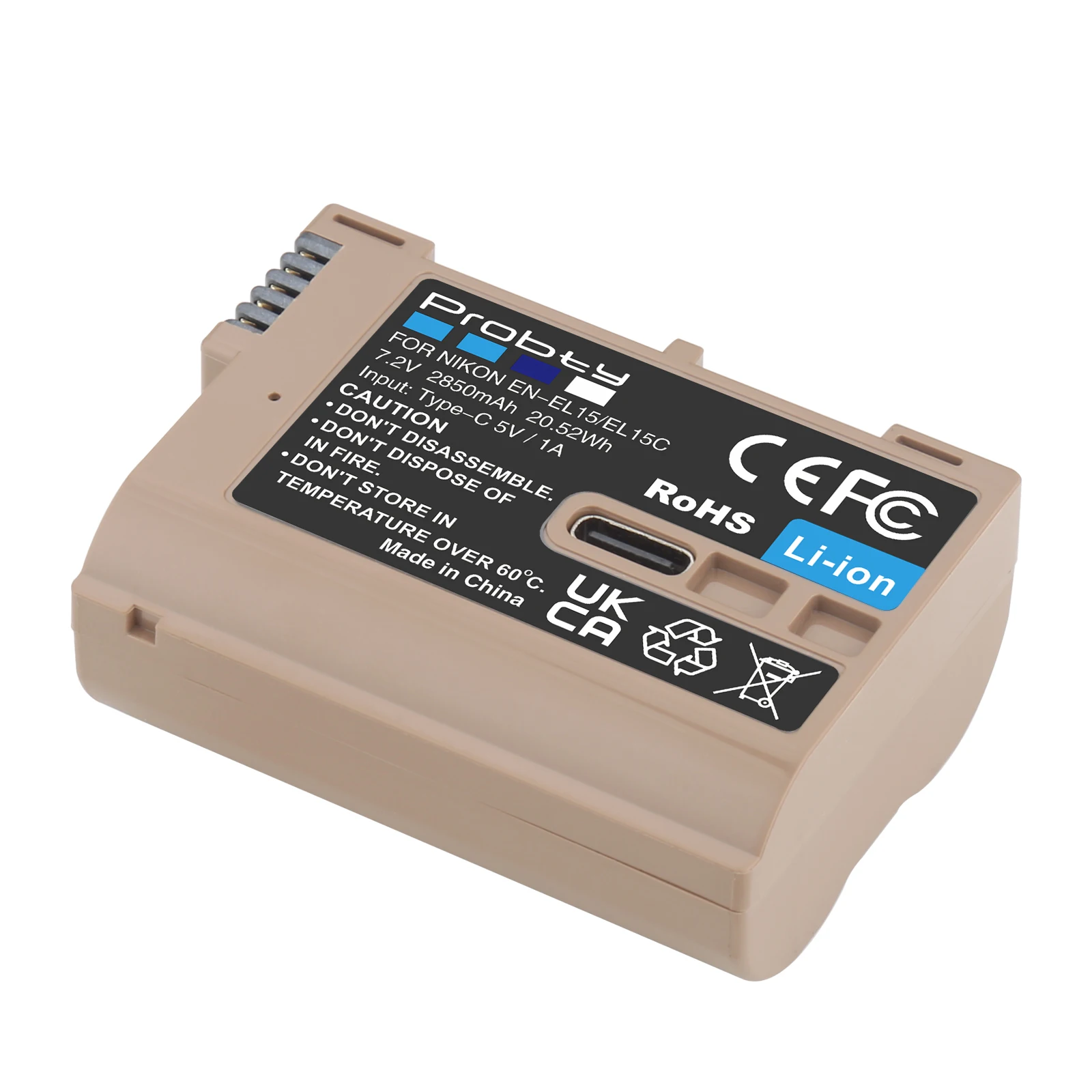 Probty-bateria com Porta de Entrada tipo c 2850mah En-el15c Nikon Z5z8z6 Iiz7z7ii D600 D610 D600e D800 D810 - Image 4