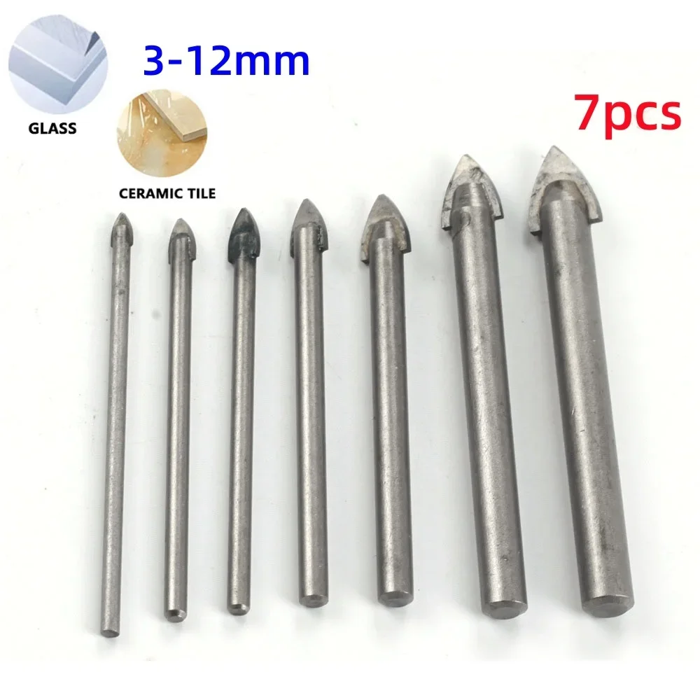 4/6/7pcs Glass Drill Head 3-12mm Cemented Carbide Glass Drill Bit Set Ceramic Drill Bits Tungsten Carbide Drill Bit
