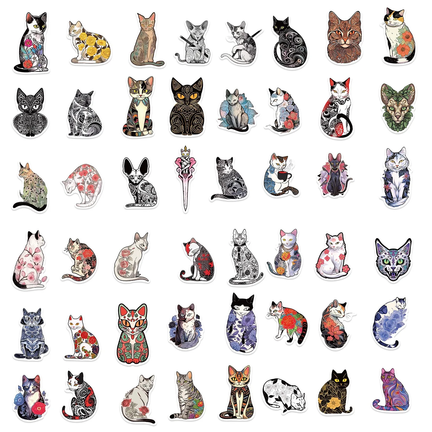 10/50pcs Cool Gothic Tattoo Cat Art Stickers Aesthetic Vintage Decals DIY Skateboard Guitar Suitcase Freezer Motorcycle Sticker