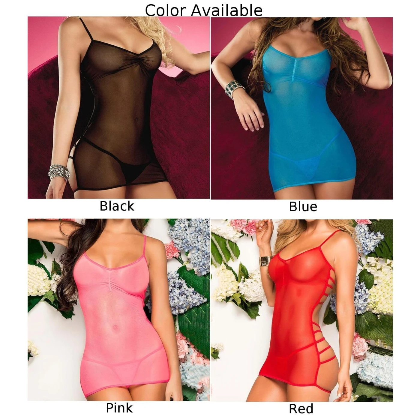 Womens Lingerie Transparent Mesh Backless Hollow Nightgown Nightdress Babydolls Underwear Costumes