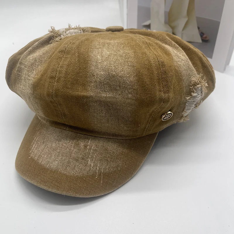 Women's Vintage Newsboy Cap Gradient Color Cotton Flat Cap with Curved Brim Trendy 8-Panel Design Adjustable 56-58cm