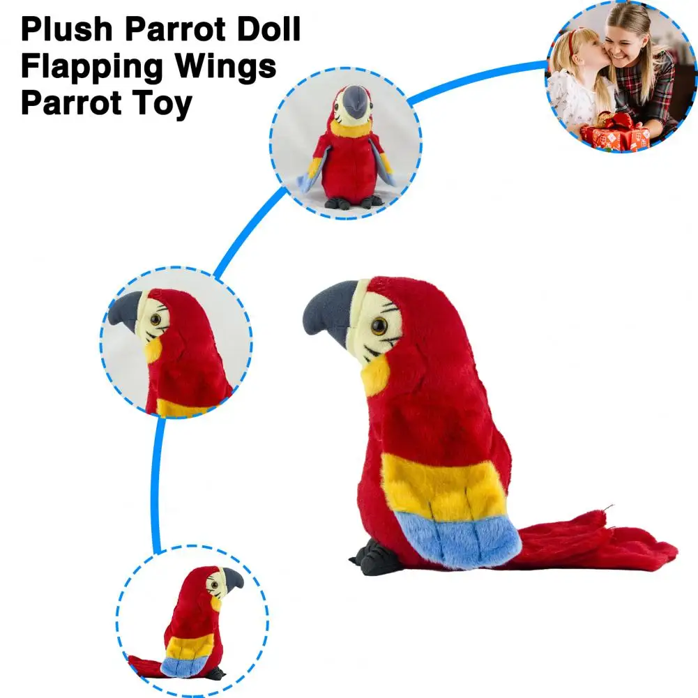 Animated Parrot Doll Interactive Electric Parrot Doll Toy Talking Recording Flapping Wings Fun Learning Plush Bird Toy for Kids parrot voice control toy talking recording early learning plush toys induction electric abs educational child stuffed dogs kids