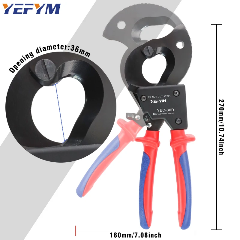 Ratcheting Cable Cutters Wire Pliers YEC-36D Heavy Duty Wire Cutters For Multi-Strand Aluminum & Copper Cables up to 240mm&sup2;