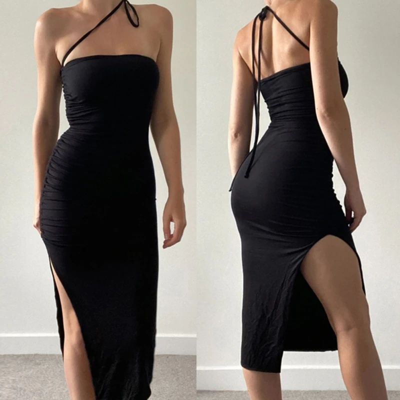 

Women Corset Ruched Bodycon Dress Fashion Drawstring Sling Dress Sexy Split Dress Ladies Night Out Dress for Summer