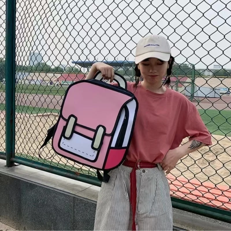 Y2K Cute 2D Drawing Cartoon Bag Anime Backpack 3D Comic Student Schoolbag Kawaii Teenage Daypack Funny Kids Travel Bag Mochila  