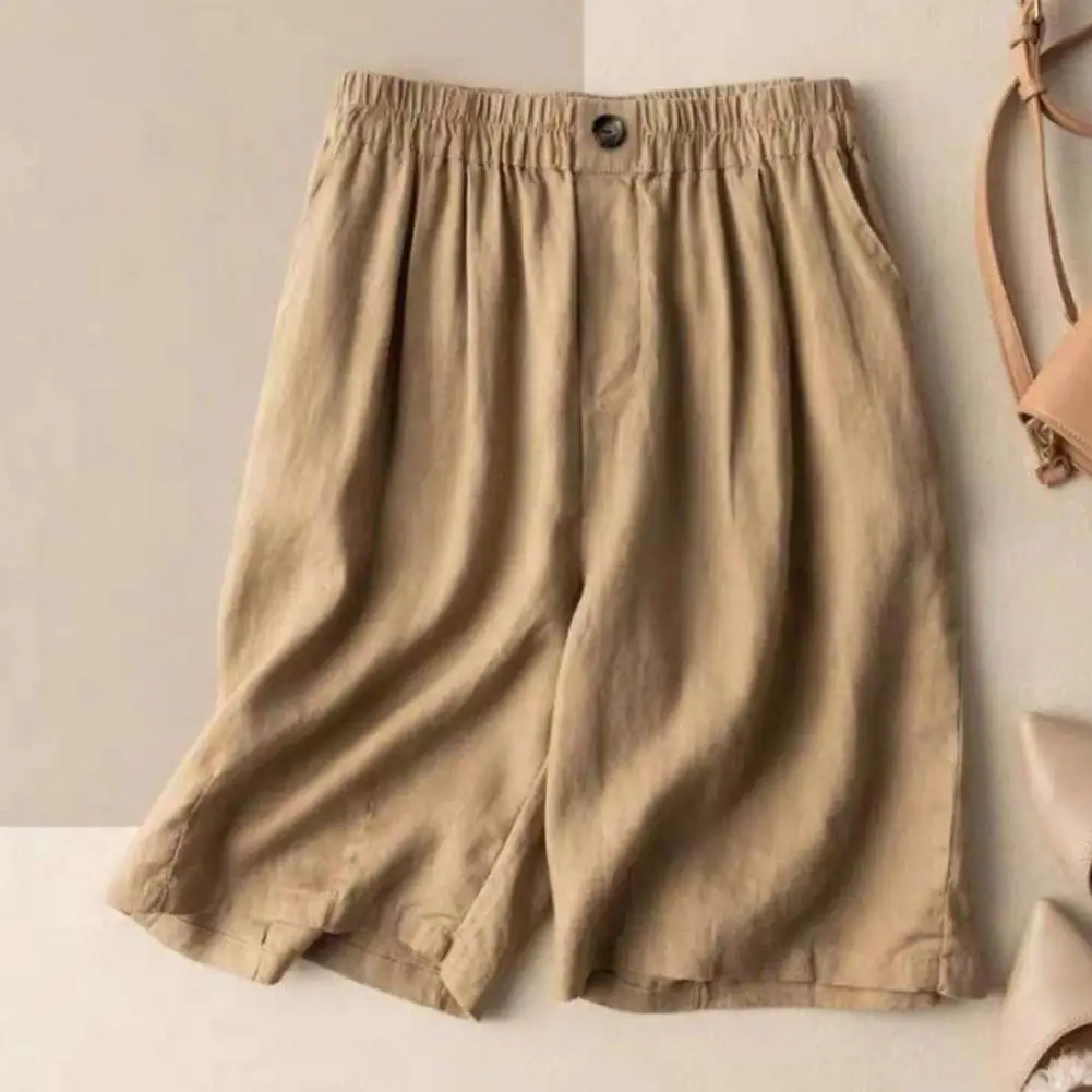 

Women Elastic Waist Shorts Stylish Women's Knee-length Pleated Shorts with High Elastic Waist Casual Sport Sleepwear for Comfort