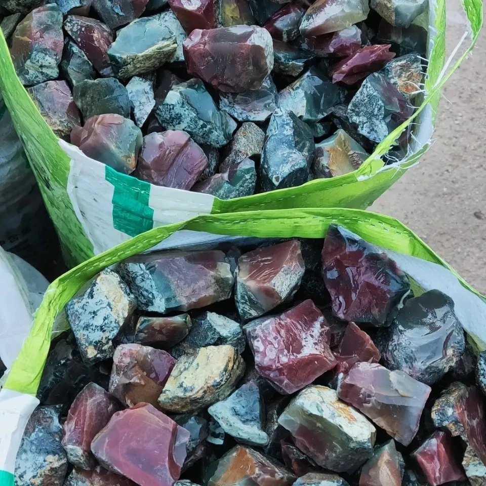 500G Nature Stone Red Green Jade Qin Ziyu Purple Green Agate Raw Stone Natural Qiao Color Raw Stone Learning Materials Beads