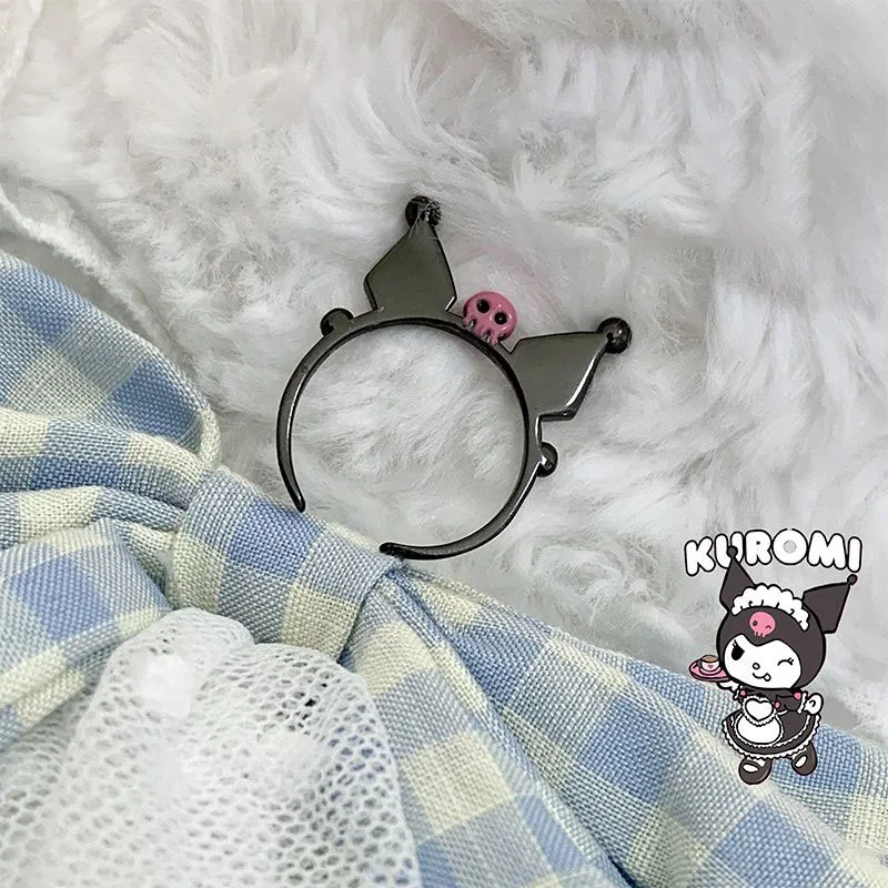 

Kawaii Sanrioed Ring Anime Kuromi My Melody Cinnamoroll Cartoon Cute Creative Fashion Trend Versatile Accessories Pendant Gift