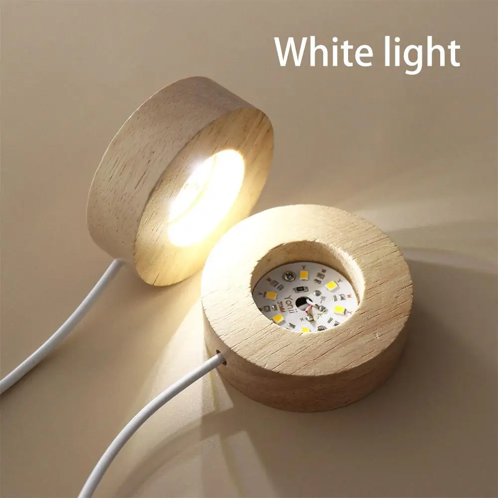 

Crystal USB Rotating Night Lamp Display Stand Warm/White Light Wood Light Base Lamp Holder Wooden LED Light Lamp Base