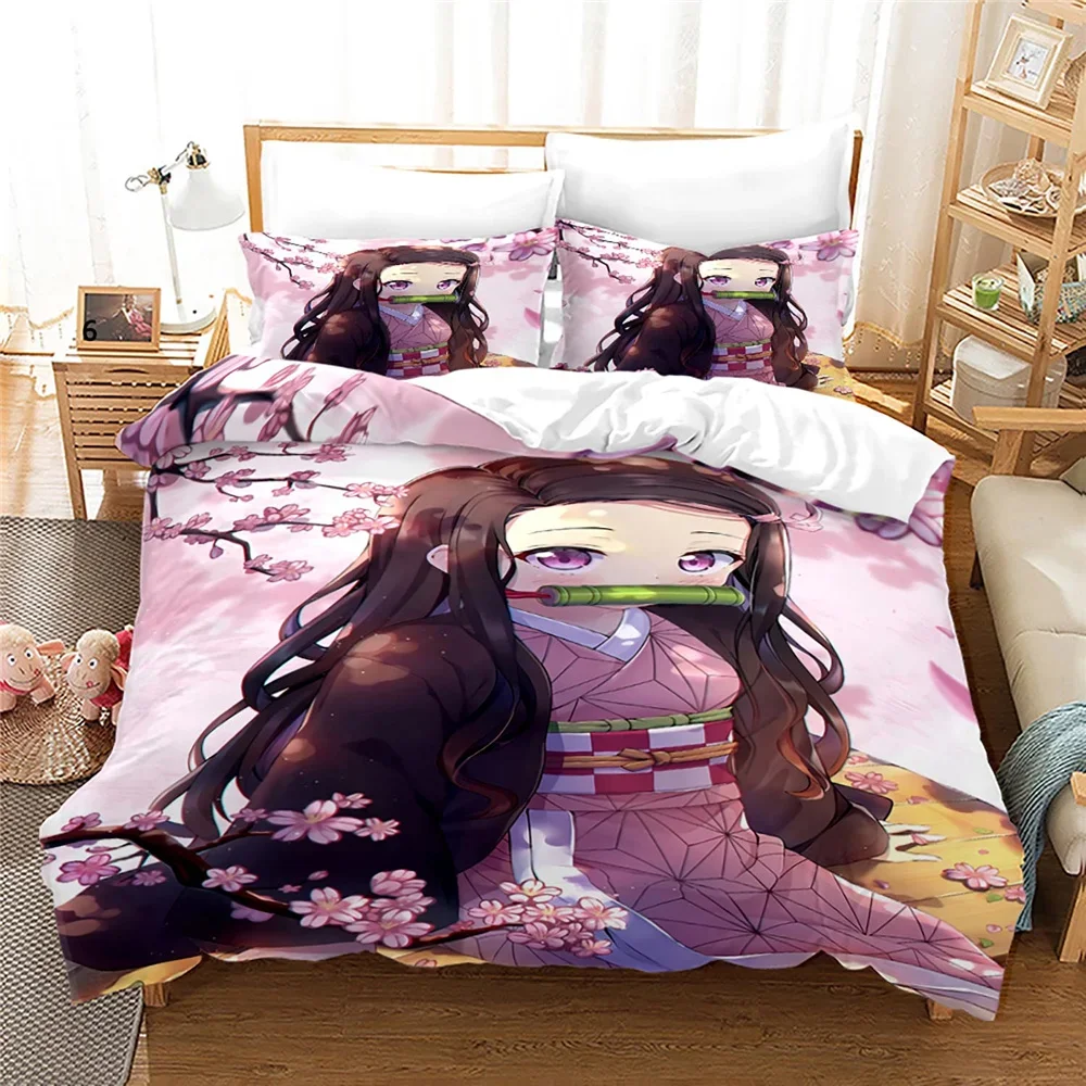 Nezuko Kamado Bedding Set Anime Demon Slayer Duvet Cover Comforter Bed Linen Single Twin Full Queen Size 3d Kids Girl Boys Gift 1