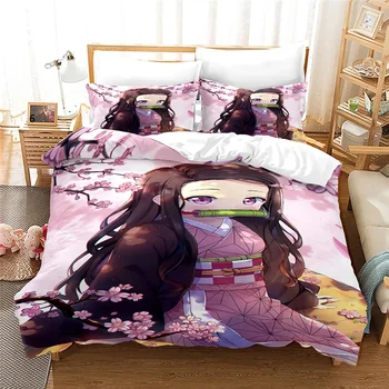 Nezuko Kamado Bedding Set Anime Demon Slayer Duvet Cover Comforter Bed Linen Single Twin Full Queen Size 3d Kids Girl Boys Gift 1