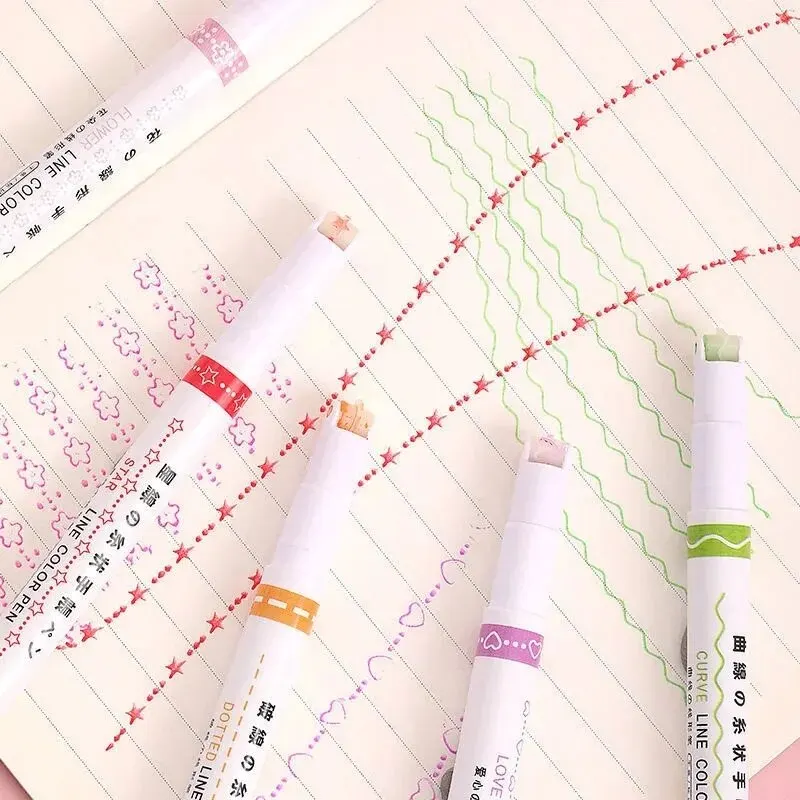 Highlighter Pen 6pcs/set Line Shaped Roller Tip